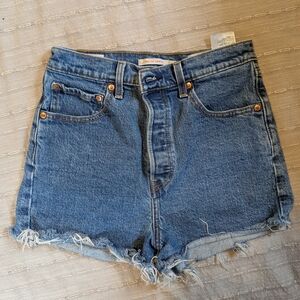 Levi's Blue Frayed Hem Jean Shorts